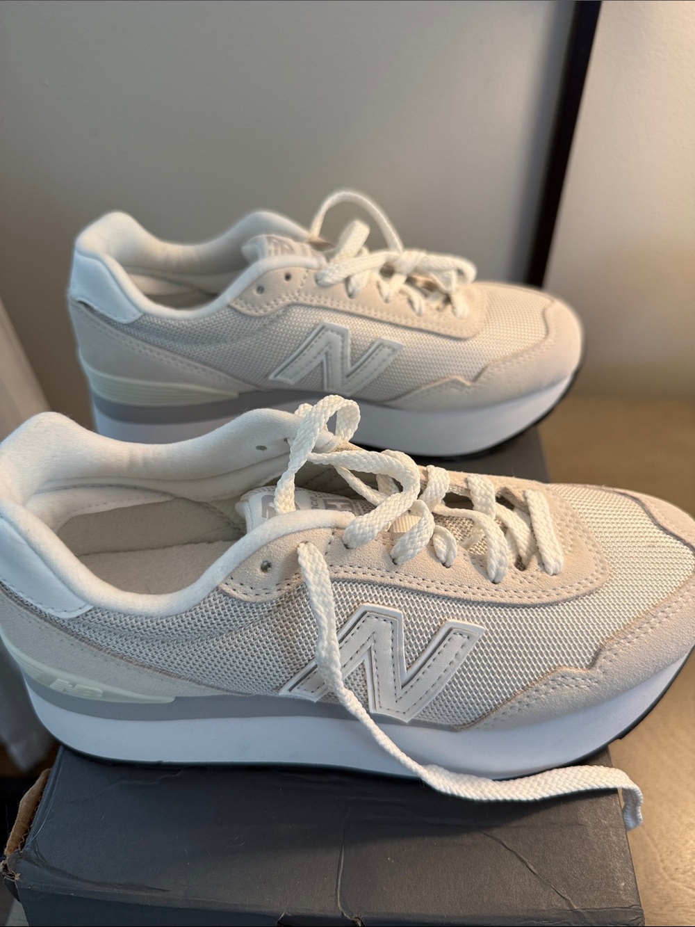 New Balance Women’s Cream and White 515 Platform Sneakers with Lace-Up